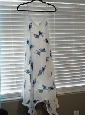 India Boutique Asymmetrical White Summer Dress With Sea Turtle Print.